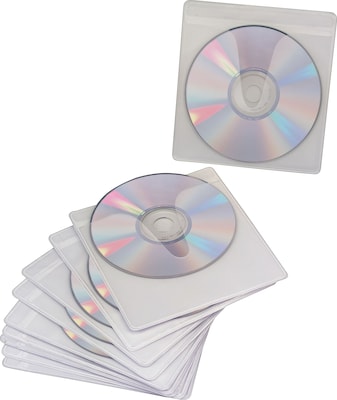 Adhesive CD/DVD Sleeves, Transparent, 10/Pk