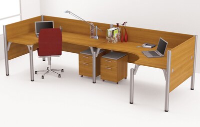 Bestar® Pro Biz Collections in Cappuccino Cherry, Double Workstation, L-Desk