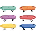 Plastic Scooters with Swivel Casters, 12 x 12, Six Assorted Color Scooters/Set