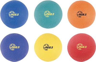 Champions 2-Ply Nylon-Wound Playground Ball Set, Assorted Colors, 8 1/2 Diameter, 6 Balls/Set