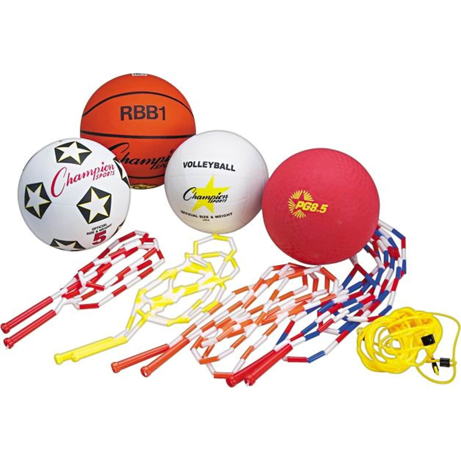 Physical Education Kit, 7 Assorted Balls & 14 Assorted Size Jump Ropes/Kit (CHUUPGSET2)