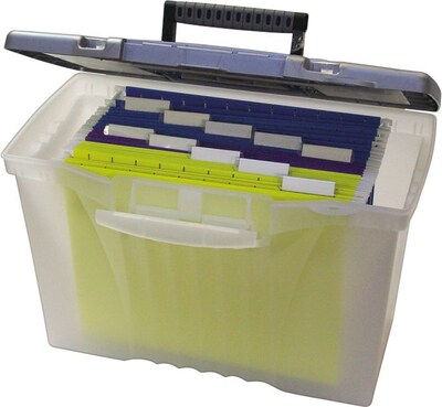 Storex Portable File Storage Box With Organizer Lid, Letter/Legal Size, Clear (STX61511U01C)