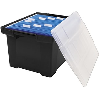 Storex Storage Plastic File Tote with Comfort Grips, Black/Clear (61528U01C)