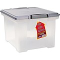 Storex Letter/Legal Portable File Tote Storage Box With Locking Handle, Clear/Silver (STX61530U01C)