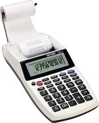 Victor 1205-4 12-Digit Handheld Calculator, White/Black