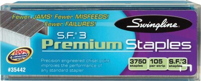 Swingline® S.F.® 3 Premium Staples, 1/4 Length, 105/Per Strip, 3,750/Box (35442)