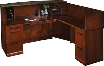 Safco Sorrento, Bourbon Cherry, Reception Station w/Right Return, Marble Counter
