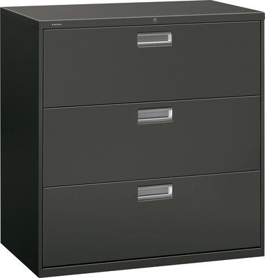 HON Brigade 600 Series Lateral File Cabinet, A4/Legal/Letter, 3-Drawer, Charcoal, 42"W NEXT2017 NEXT2Day