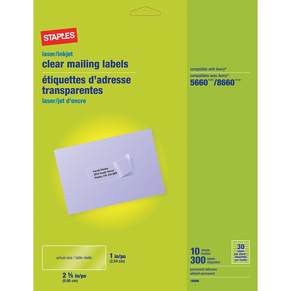 Quill Brand® Clear Inkjet/Laser Address Labels, 1 x 2-5/8, 300/Box