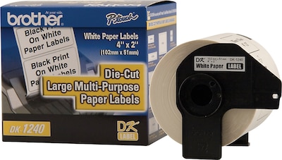 Brother DK-1240 Large Multi-Purpose Paper Labels, 4" x 1-9/10", Black on White, 600 Labels/Roll (DK-1240)