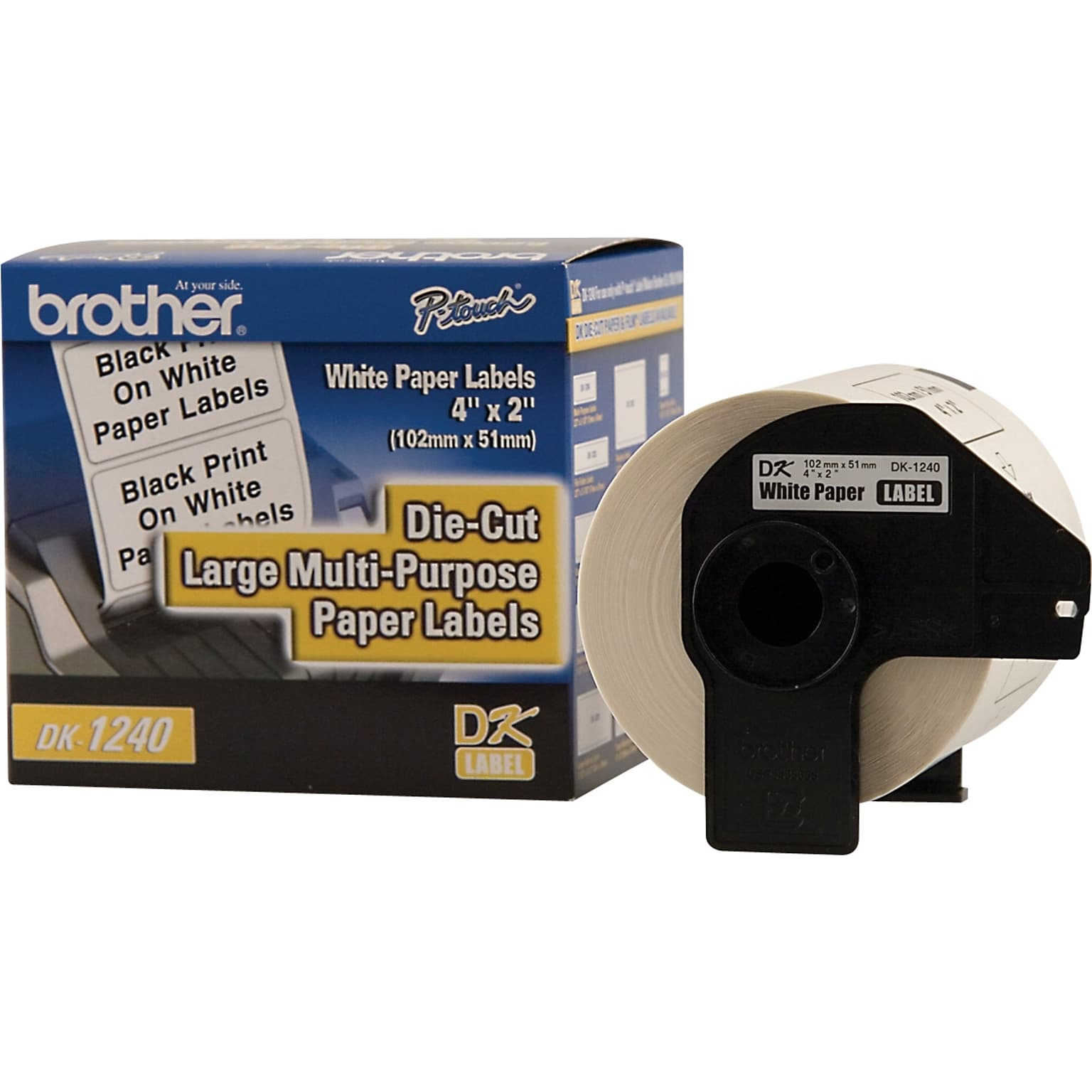 Brother DK-1240 Large Multi-Purpose Paper Labels, 4 x 1-9/10, Black on White, 600 Labels/Roll (DK-1240)