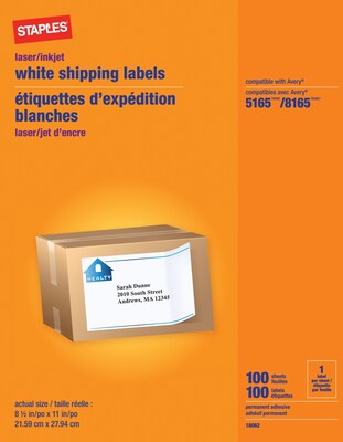 White Inkjet/Laser Full Sheet Shipping Labels, 8-1/2 X 11, 100/Box
