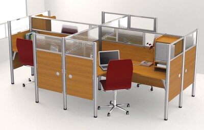 Bestar® Pro Biz Collections in Cappuccino Cherry, Quad L-Shaped Workstation