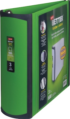 Staples® Better 3 3 Ring View Binder with D-Rings, Green (19936)