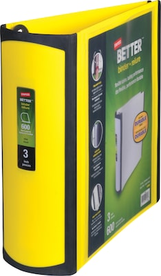 Staples® Better 3 3 Ring View Binder with D-Rings, Yellow (20245)