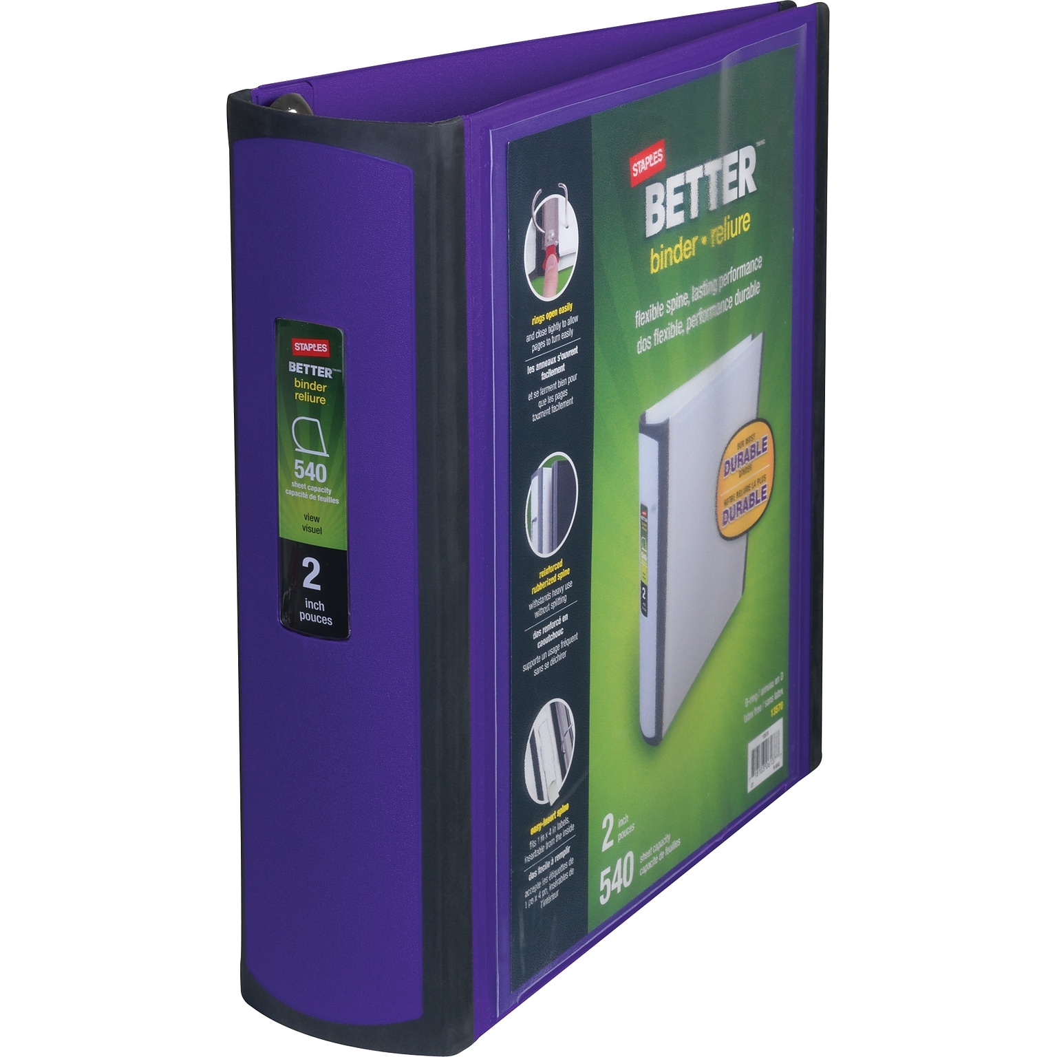 Staples® Better 2 3 Ring View Binder with D-Rings, Purple (20247)