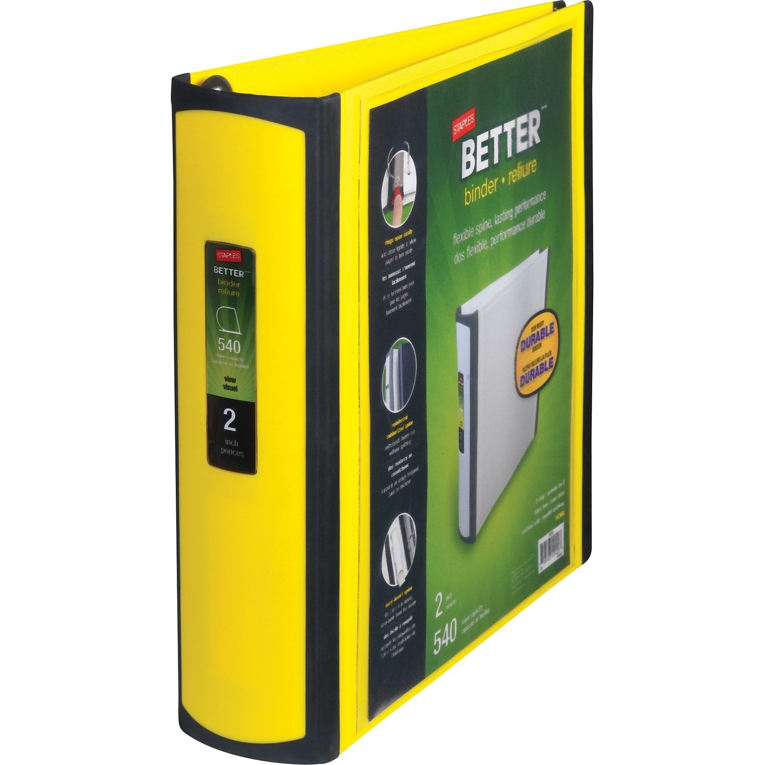 Staples® Better 2 3 Ring View Binder with D-Rings, Yellow (20248)