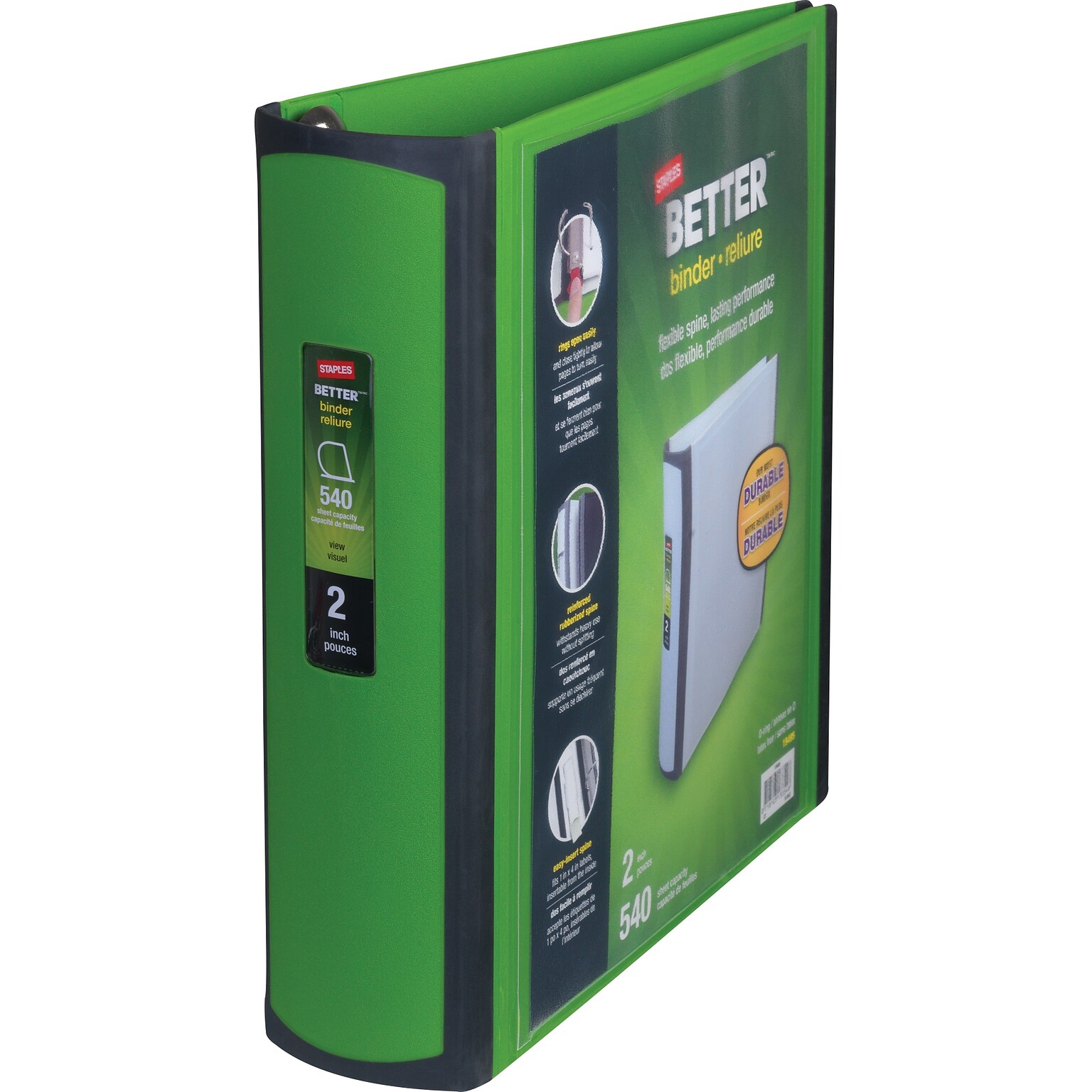 Staples® Better 2 3 Ring View Binder with D-Rings, Green (19937)