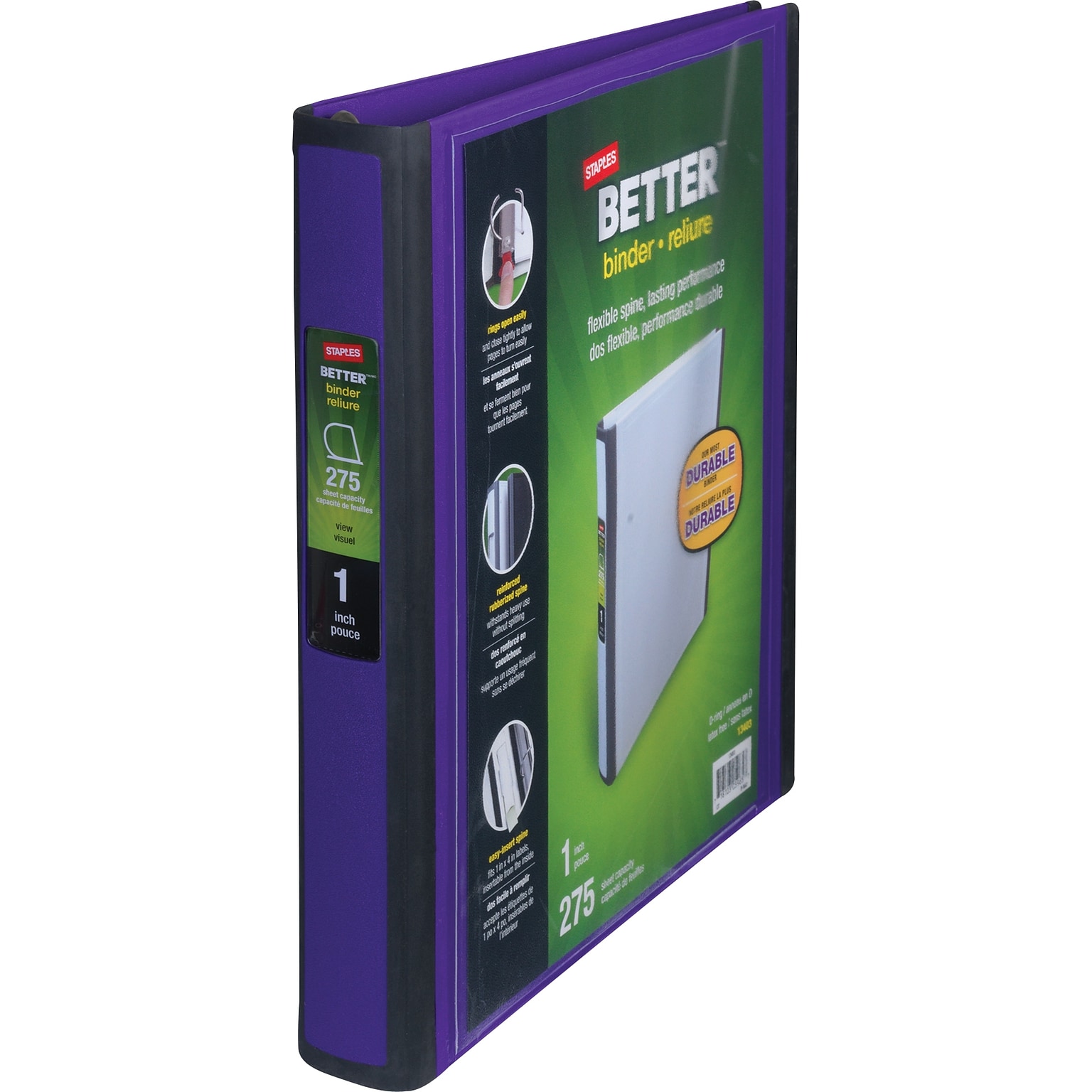 Staples® Better 1 3 Ring View Binder with D-Rings, Purple (19065)