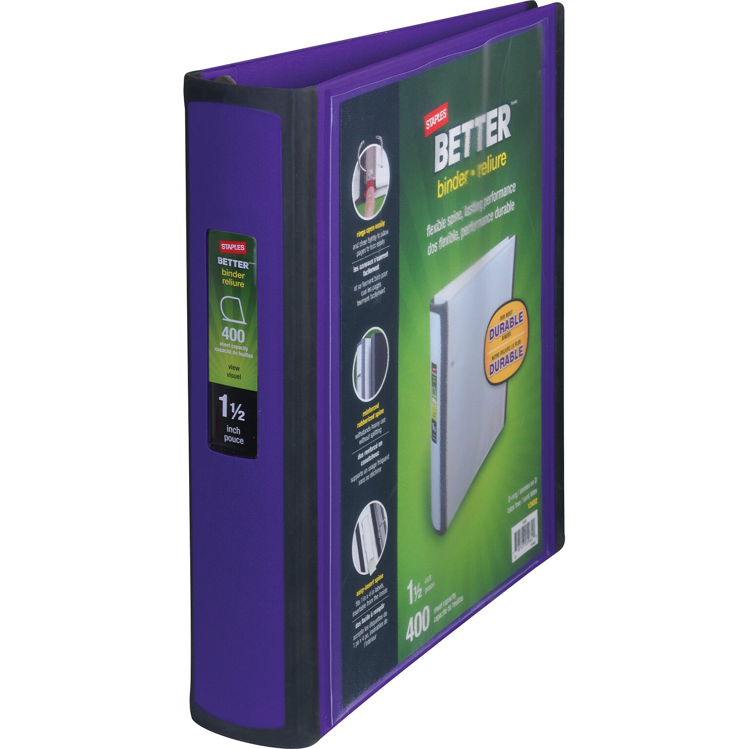 Staples® Better 1-1/2 3 Ring View Binder with D-Rings, Purple (19061)