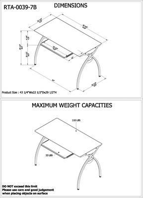 Techni Mobili Glass Top Computer Desk With Pull-Out Keyboard Panel, Clear