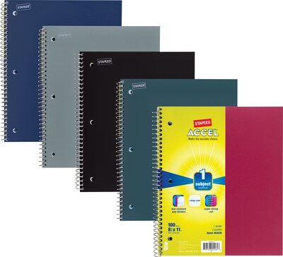 Accel® Strong Wirebound 3-Subject Notebooks, 8 1/2 x 11, College Ruled, 150 Sheets (20037)