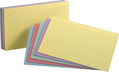Oxford 5 x 8 Index Cards, Lined, Assorted Colors, 100/Pk (35810)
