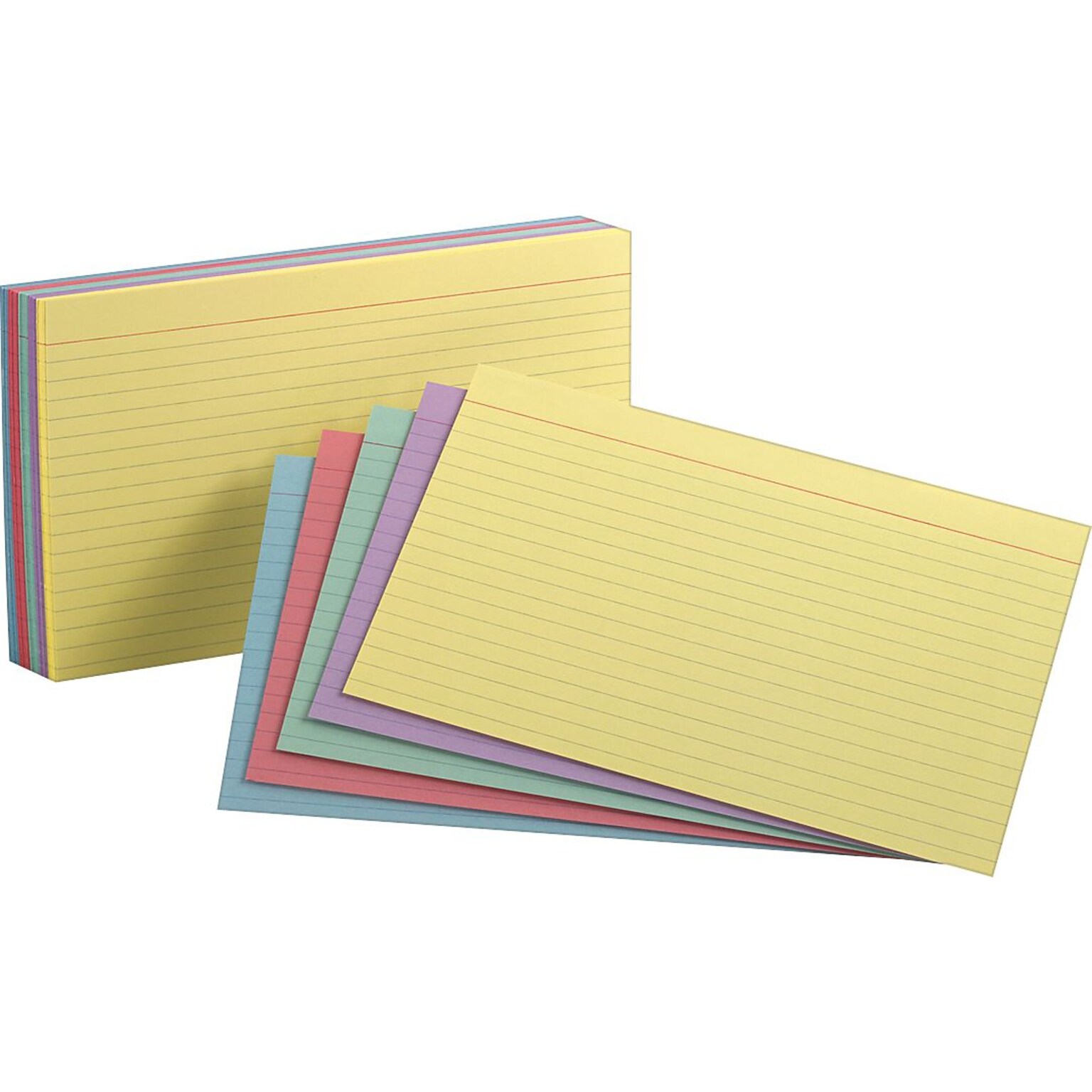 Oxford Lined Index Cards 5 x 8, Assorted Colors, 100/Pk (35810)