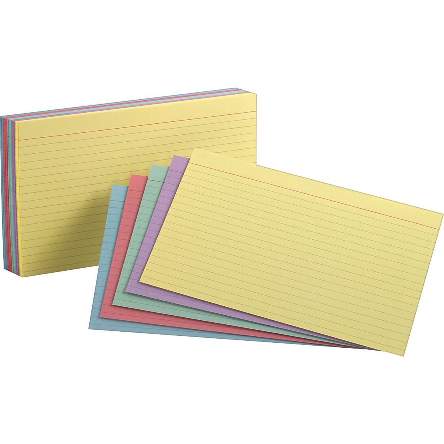 Oxford 5 x 8 Index Cards, Lined, Assorted Colors, 100/Pk (35810)