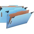 Smead FasTab Pressboard 2/5-Cut Tab Hanging Classification Folders, 2-Fasteners w/SafeSHIELD, 1-Partition, Legal, Blue (65155)