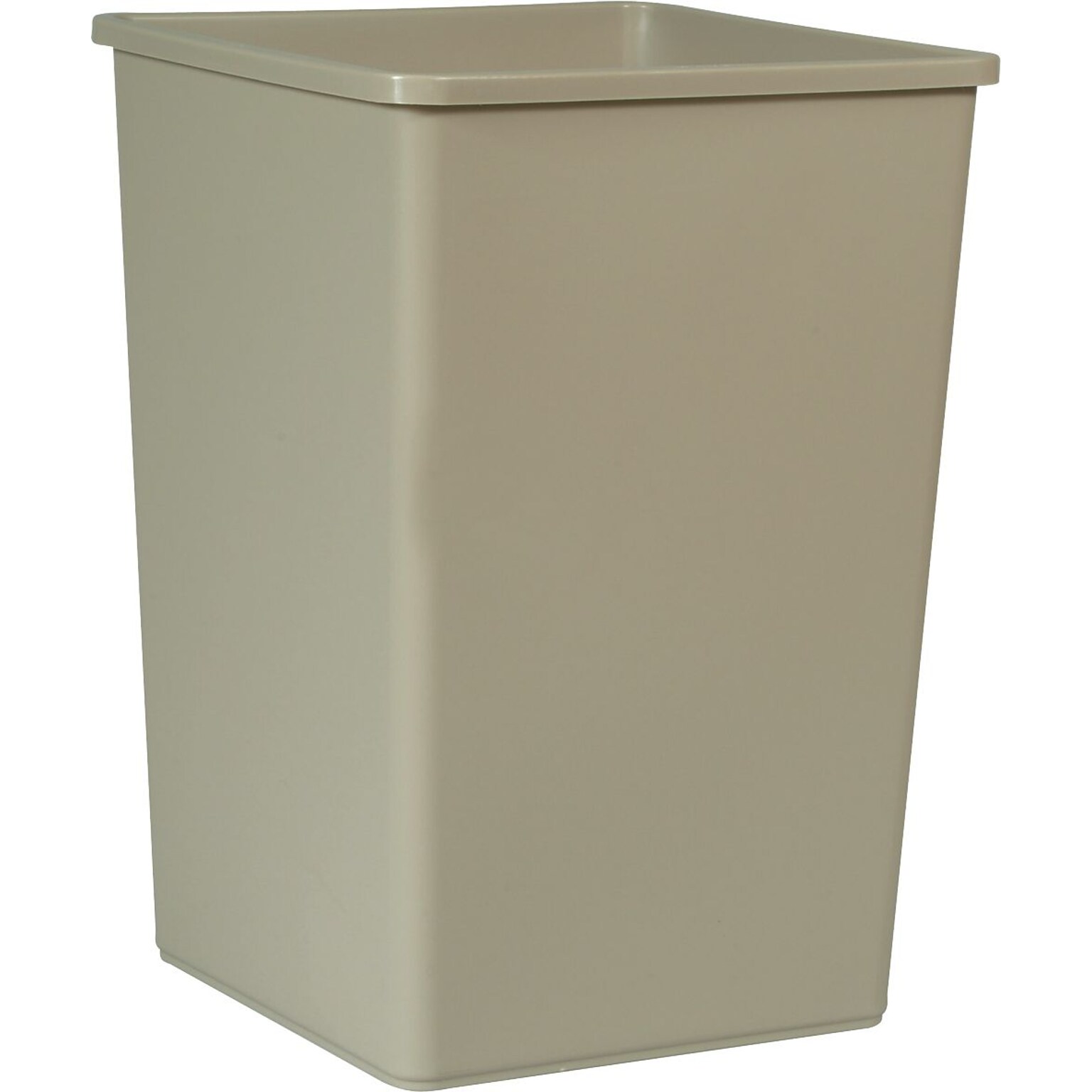 Rubbermaid Untouchable® Square Trash Receptacle, 35 Gallon, Beige, 27 5/8H x 19 1/2W x 19 1/2D