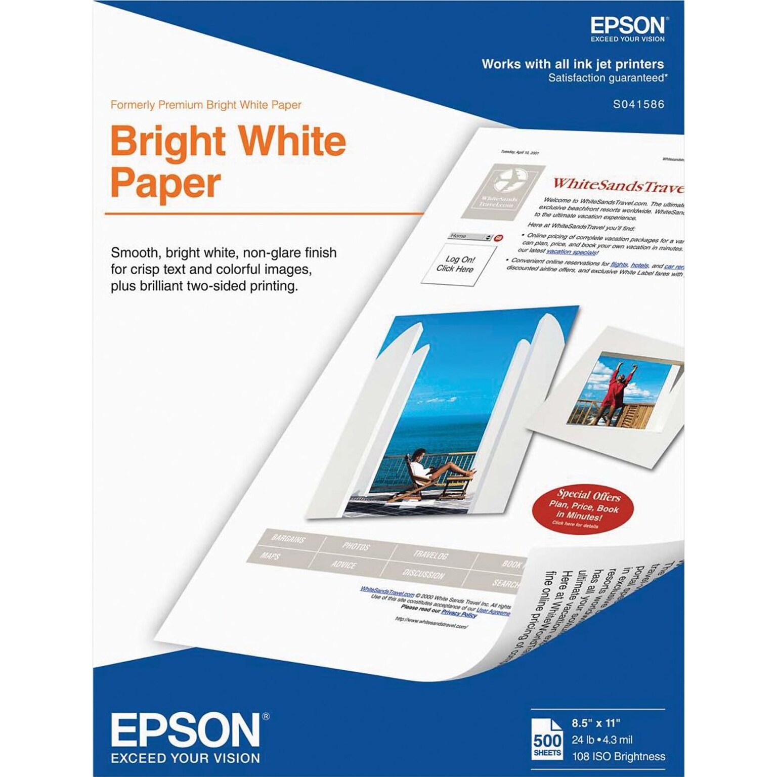 Epson® Premium Photo Paper; 8 1/2 x 11, Bright White/Ultra Smooth, 500 Sheets