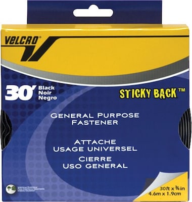 Hook and Loop Tape, Roll, Sticky Back, 3/4x30, Black