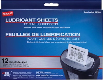 Shredder Lubricant Sheets, 12/Pack