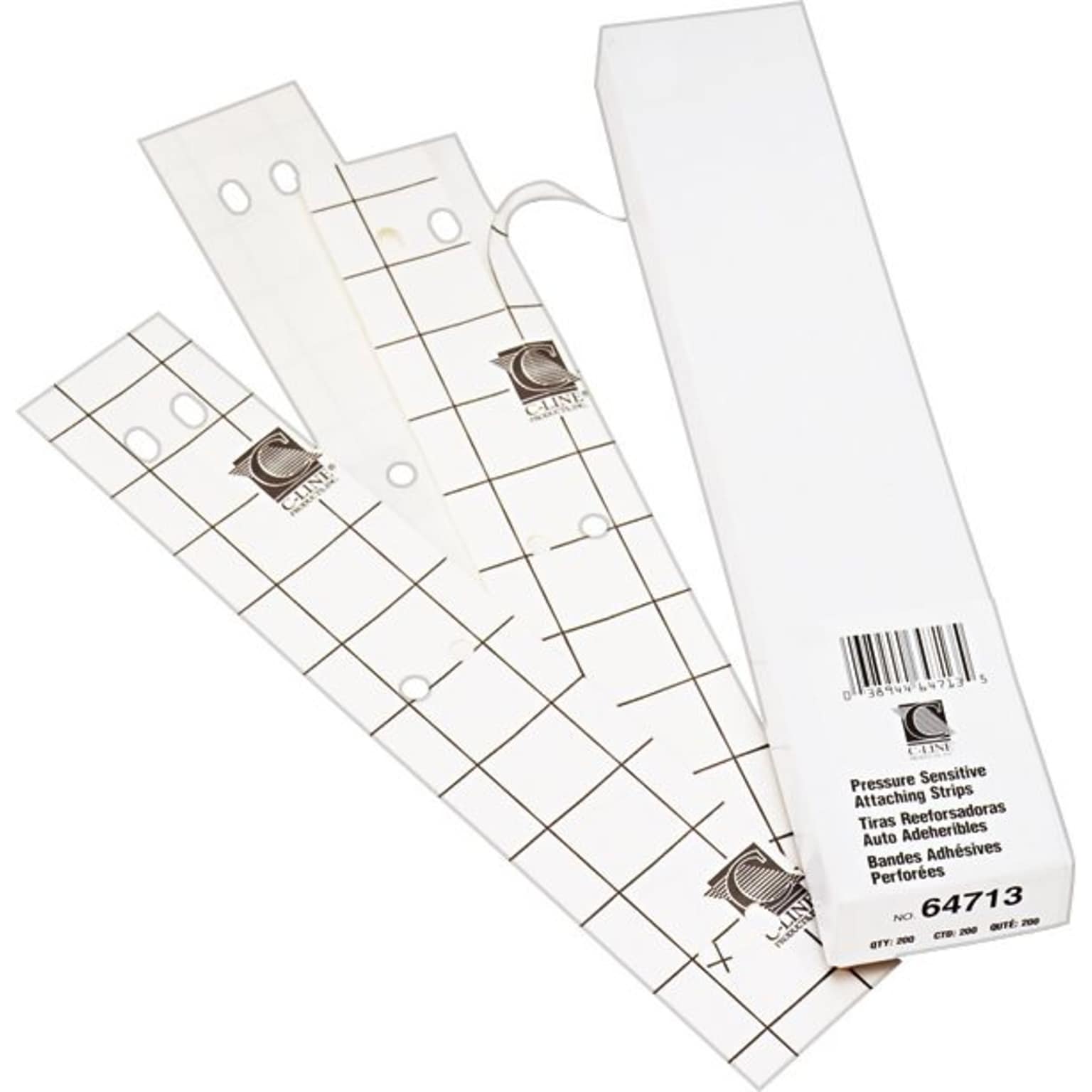 C-Line Self-Adhesive Attaching Strips, 3-Hole Punched, White, 11 x 1, 200/Bx