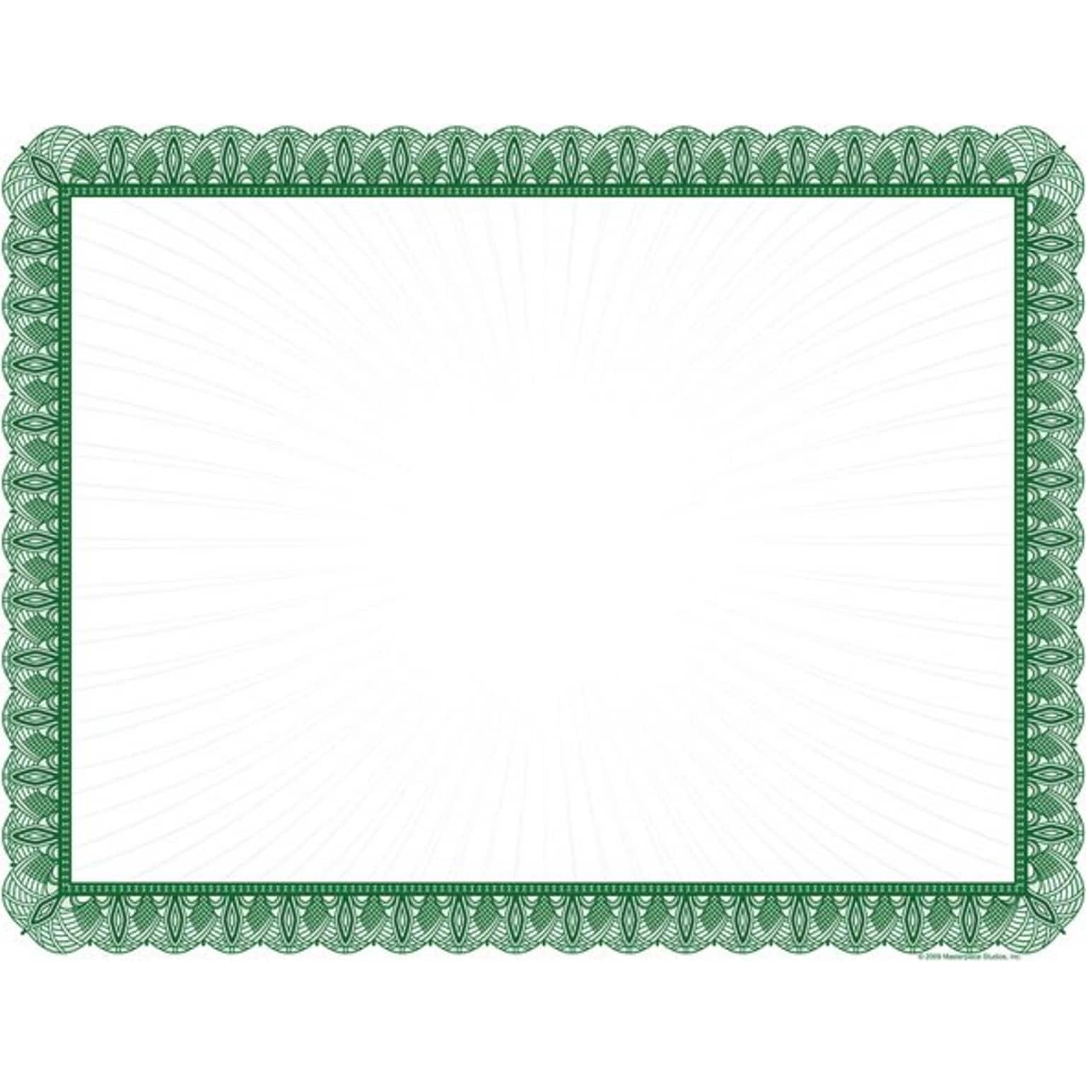 Masterpiece Studios Certificates, 8.5 x 11, Green and White, 100/Pack (961036S)