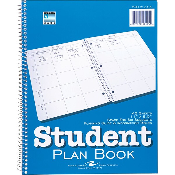 Roaring Spring Paper Products 11 x 8.5 Undated Student Plan Book, 20 lb. Heavyweight Paper, Blue Cover (12145)