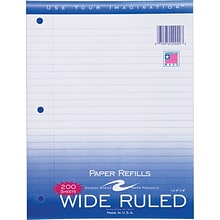 Roaring Spring Paper Products Wide Ruled Filler Paper, 8 x 10.5, 3-Hole Punched, 200 Sheets/Pack (