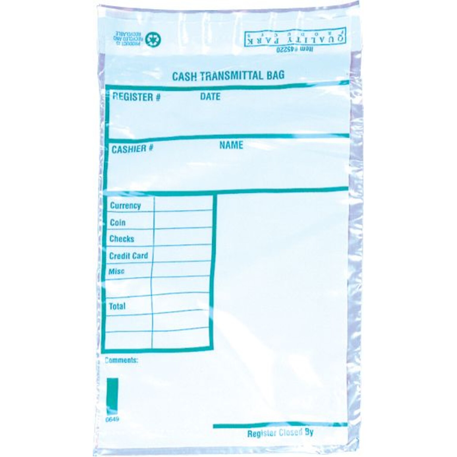 Quality Park® #55 Polyethylene Tamper-Evident Cash Transmittal Bag, Clear (45220)