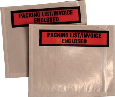 Panel Face Self-Adhesive Packing List/Invoice Enclosed Envelopes, Orange/Clear, 5 1/2H x 4 1/2W, 1,000/Ct