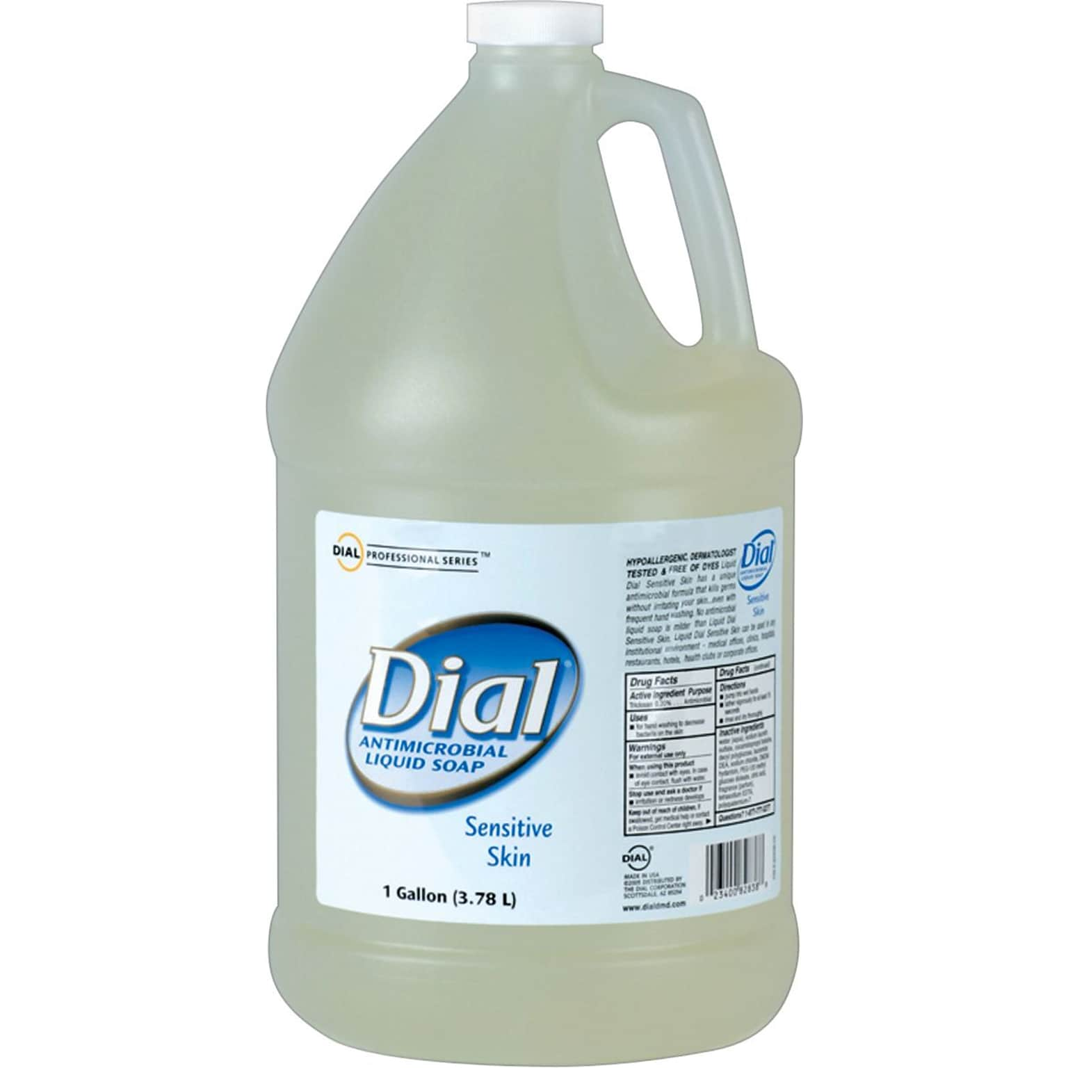 Dial Antimicrobial Liquid Hand Soap, Sensitive Skin, 1 Gal, 4/Ct