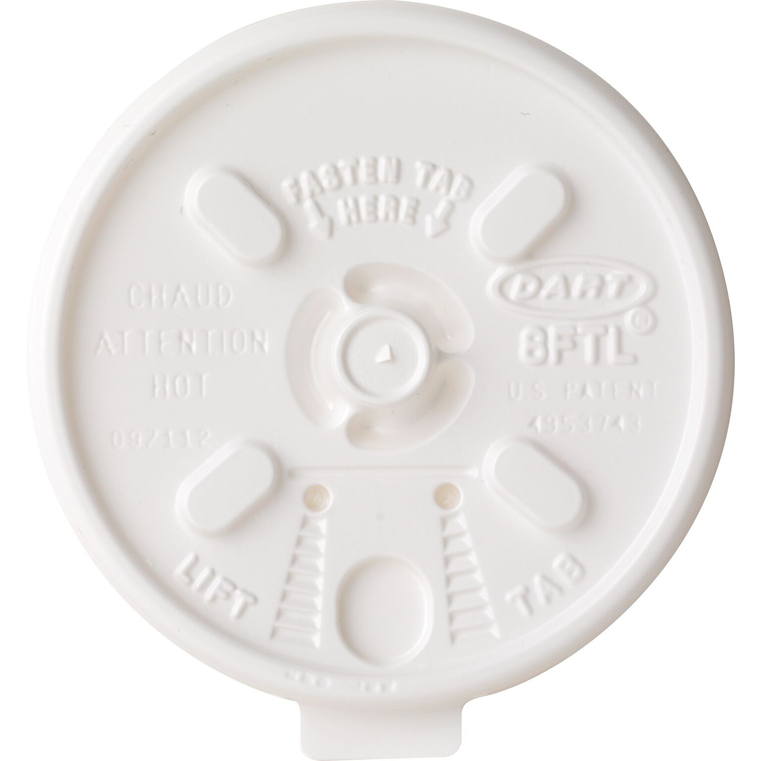 Dart® Lift n Lock™ Foam Cup Lids, 8 oz., White, 1000/Carton (8FTL)