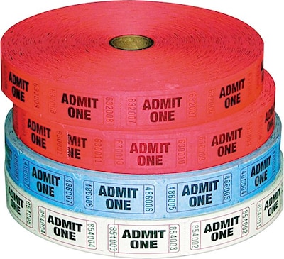 PM Company Raffle Ticket Single Ticket Rolls - Admit One, Numbered, 2000 Tickets/Roll, 4/Pack (PMC59