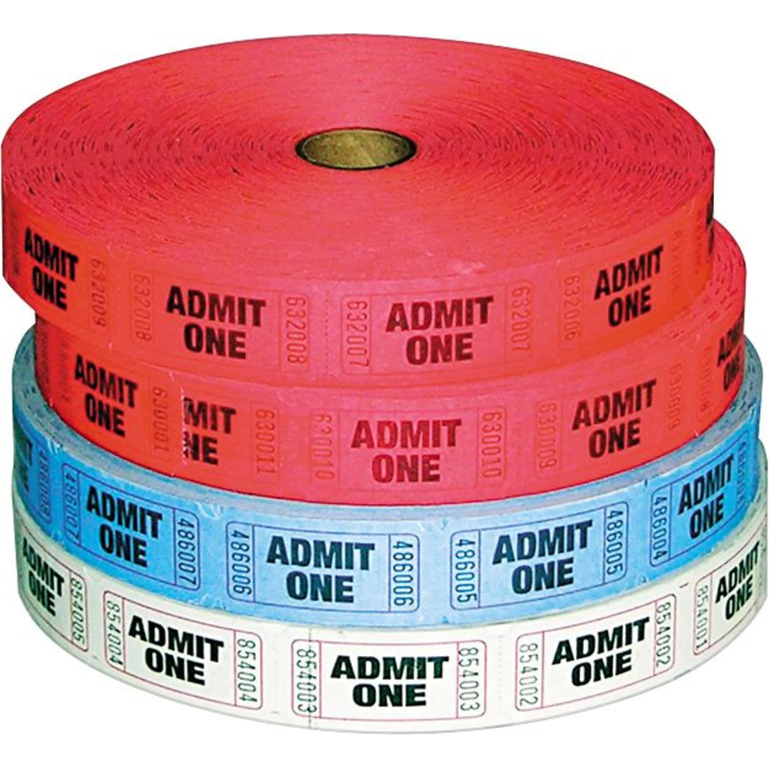 PM Company Raffle Ticket Single Ticket Rolls - Admit One, Numbered, 2000 Tickets/Roll, 4/Pack (PMC59001)