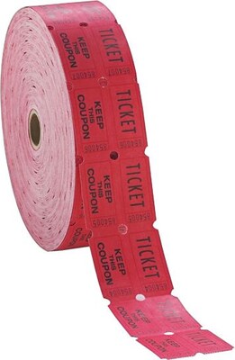PM® Company Raffle Ticket Rolls, Double Ticket, Numbered, Red, 2000/Roll