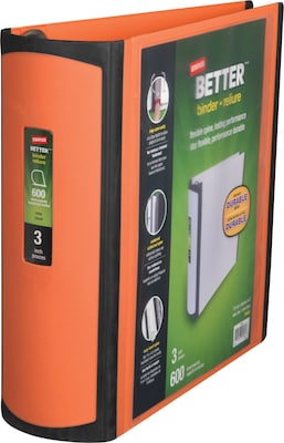 Staples® Better 3 3 Ring View Binder with D-Rings, Orange (16405)