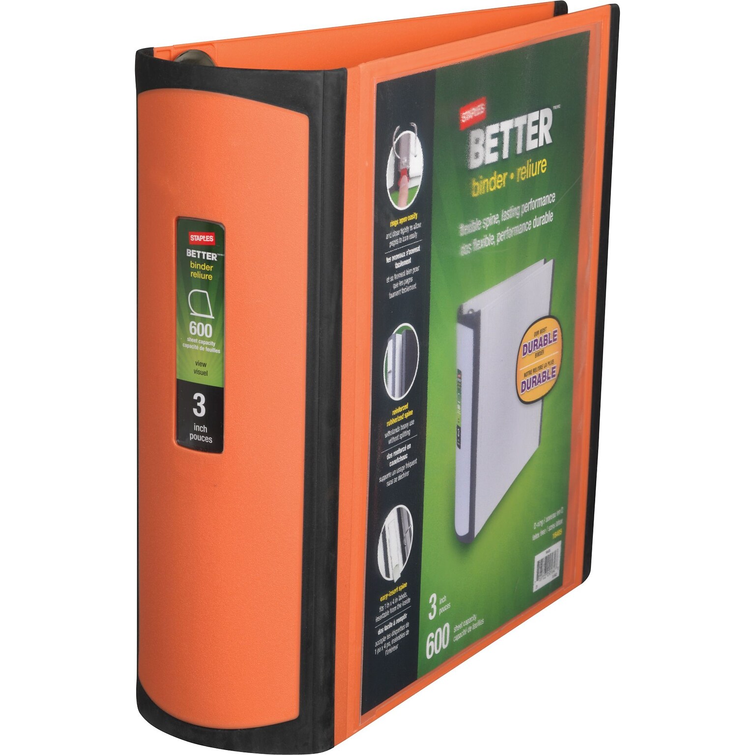 Staples® Better 3 3 Ring View Binder with D-Rings, Orange (16405)