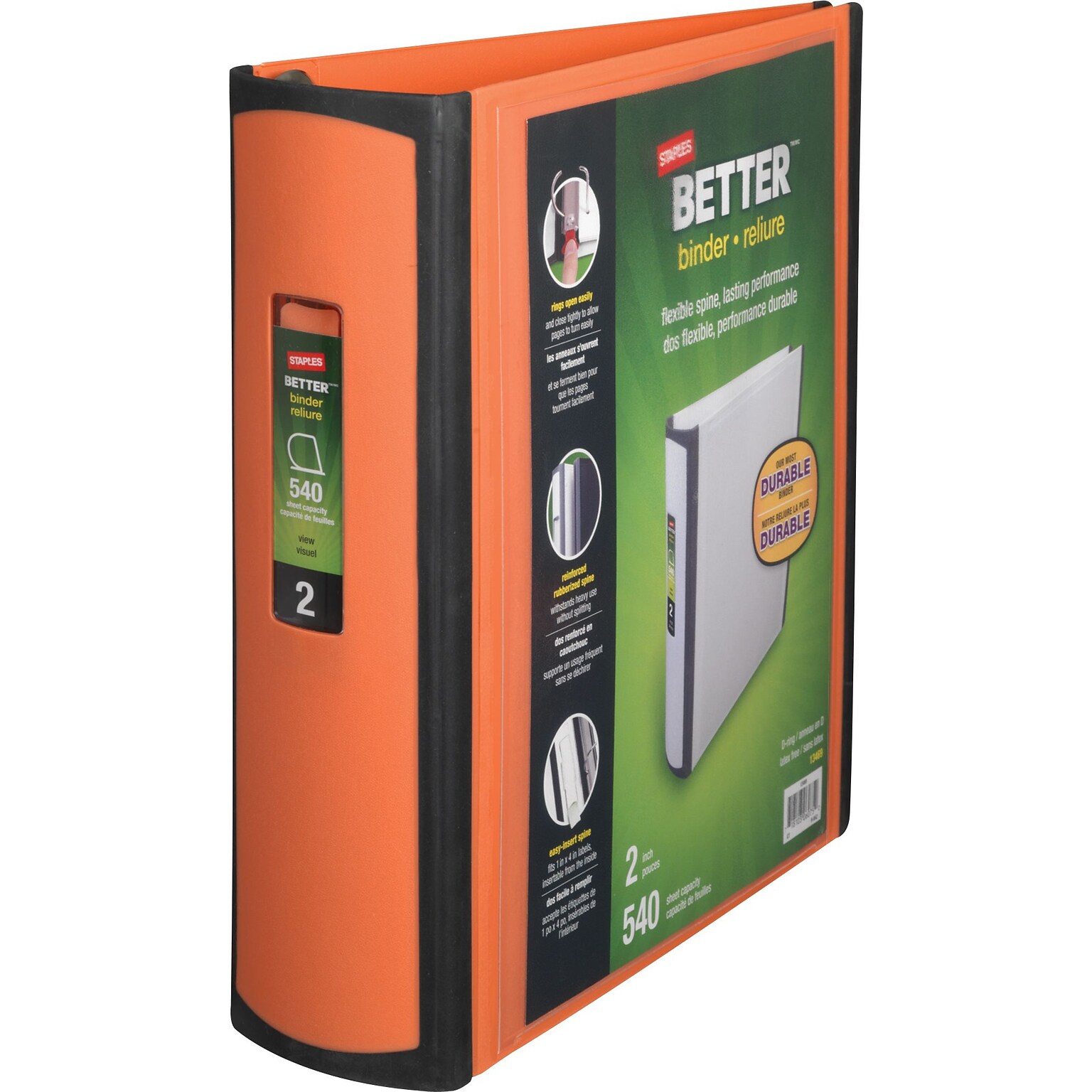 Staples® Better 2 3 Ring View Binder with D-Rings, Orange (13469)