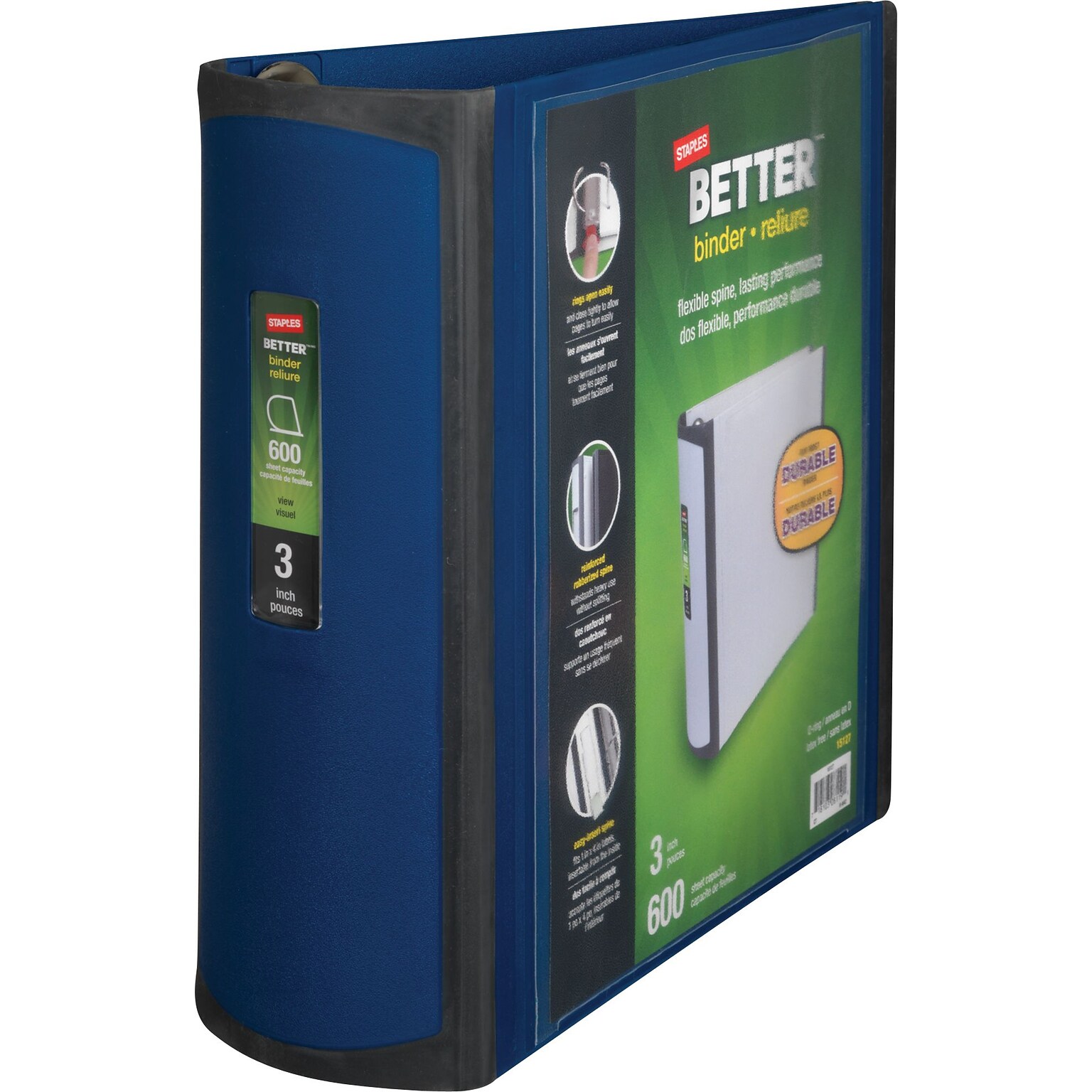 Staples® Better 3 3 Ring View Binder with D-Rings, Blue (15127-CC)