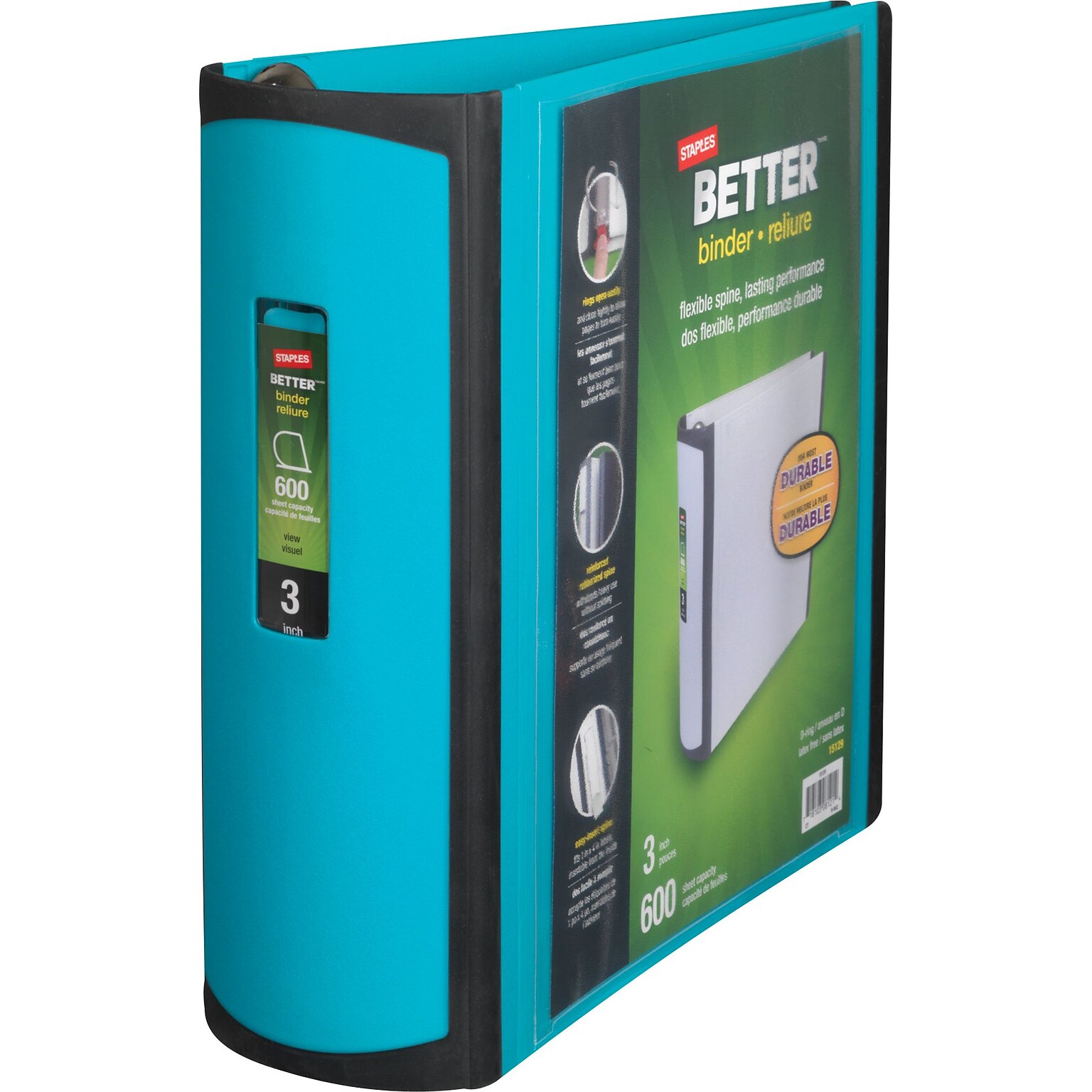 Staples® Better 3 3 Ring View Binder with D-Rings, Teal (15129-US)